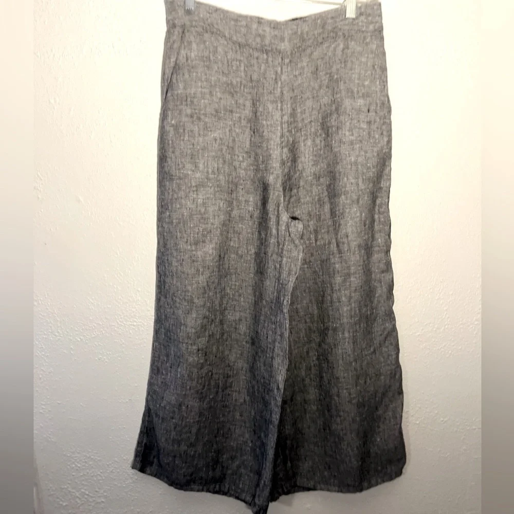 Catherine Malandrino Lagenlook Gray 100% Linen Wide Legs Elastic Waist Pants M